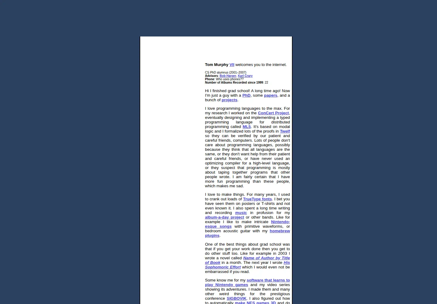 Screenshot of tom7.org