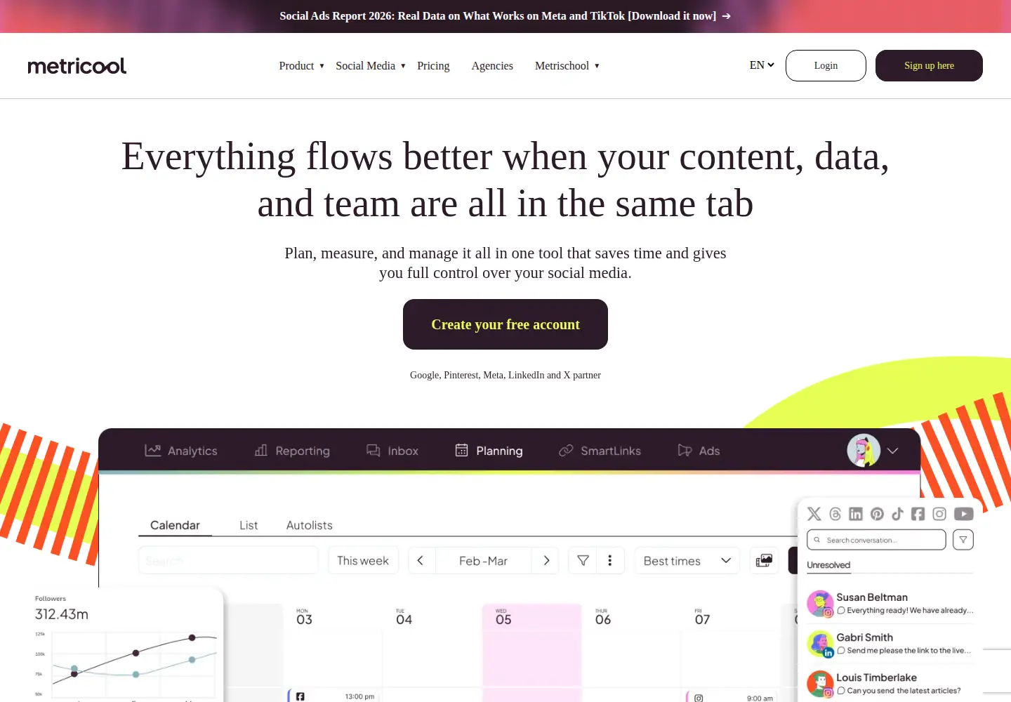 Screenshot of metricool.com
