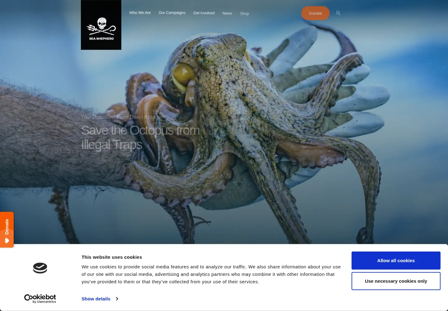 Captured homepage of seashepherdglobal.org in the current scan