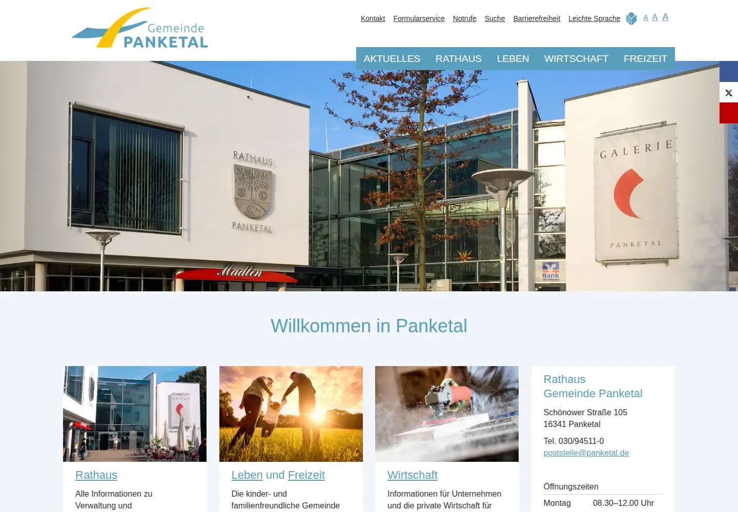 Captured homepage of panketal.de in the current scan