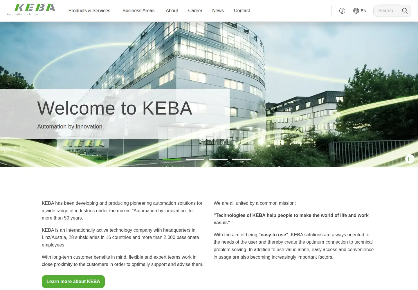 Captured homepage of keba.com in the current scan