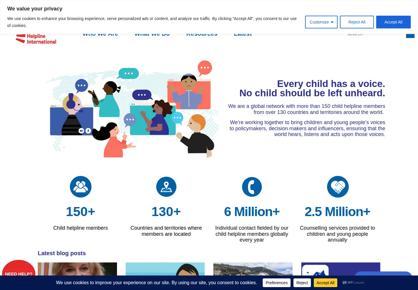 Screenshot of childhelplineinternational.org