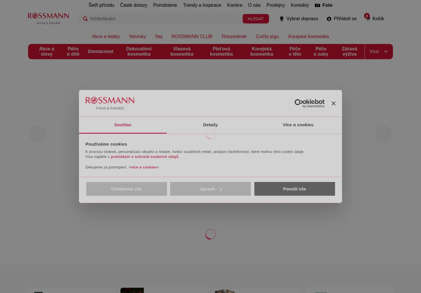 Captured homepage of rossmann.cz in the current scan