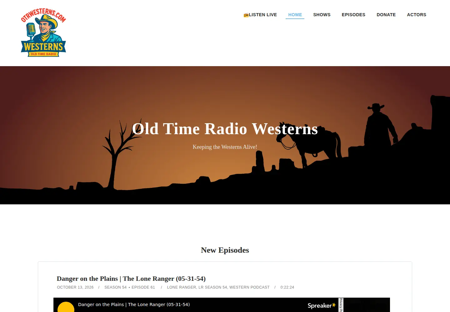 Captured homepage of otrwesterns.com in the current scan