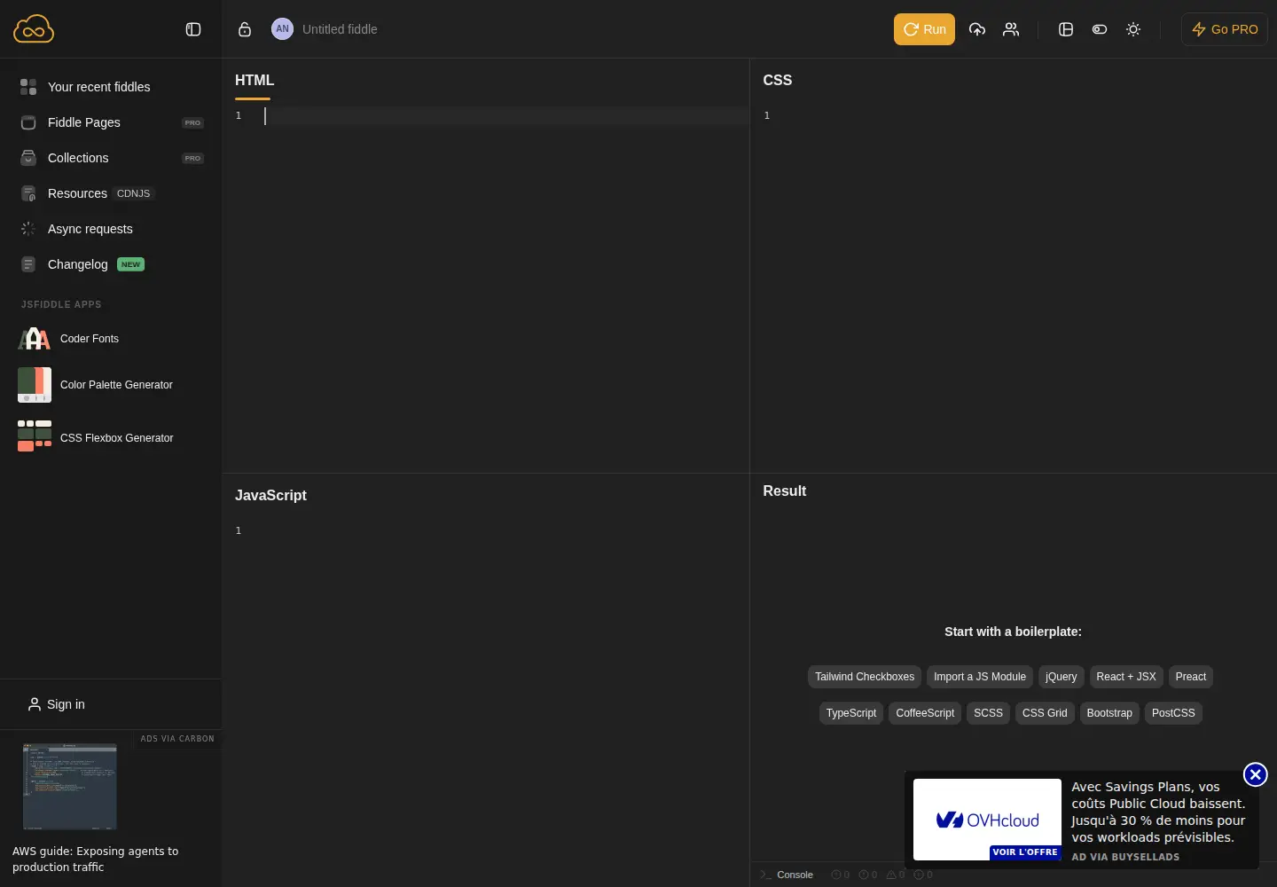 Screenshot of jsfiddle.net