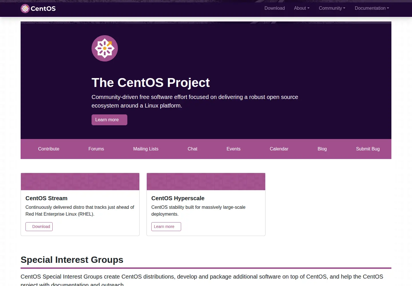Screenshot of centos.org