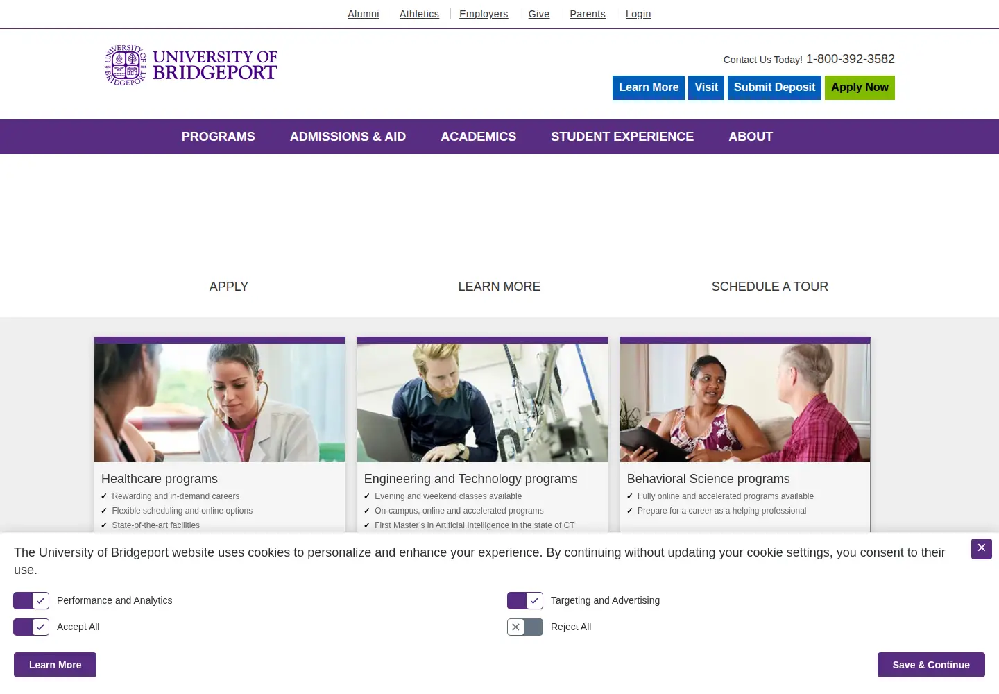 Screenshot of bridgeport.edu