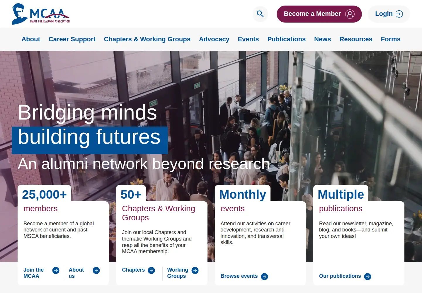 Screenshot of mariecuriealumni.eu