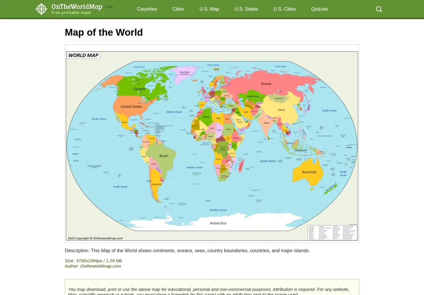 Screenshot of ontheworldmap.com