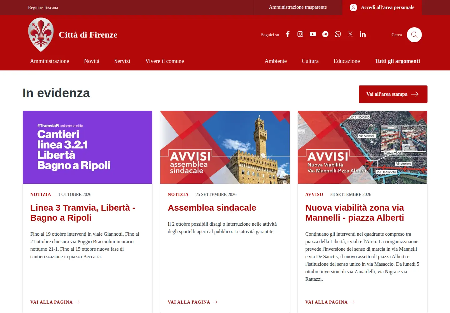 Screenshot of comune.firenze.it