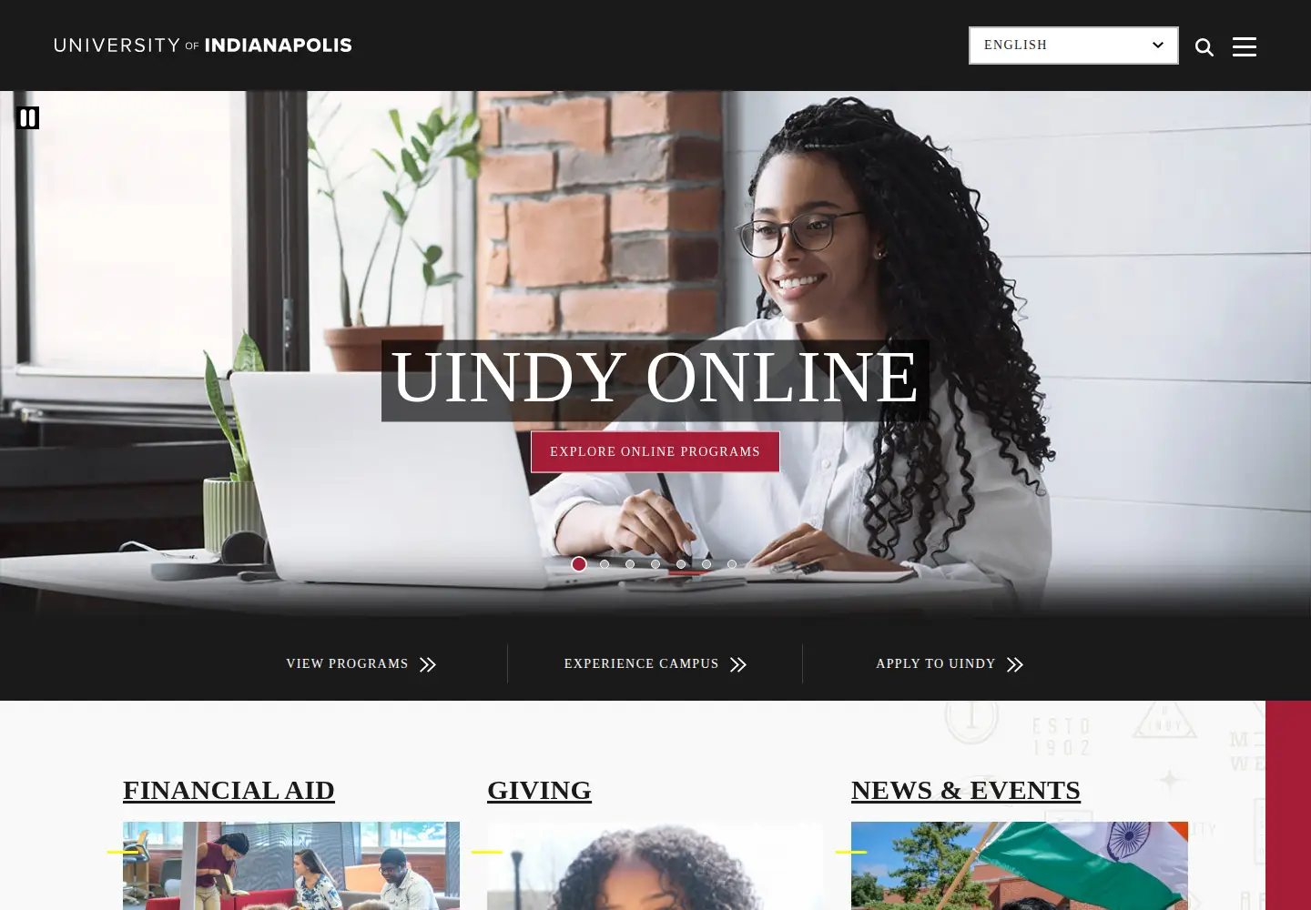 Screenshot of uindy.edu