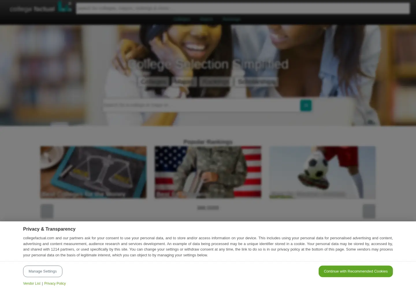 Screenshot of collegefactual.com