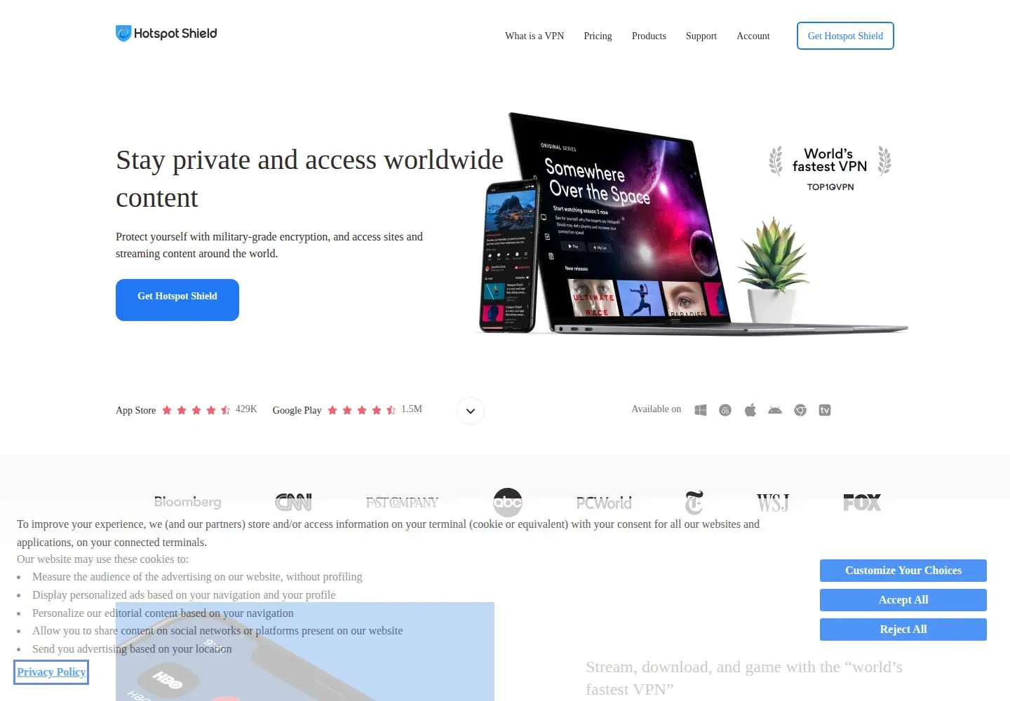 Screenshot of hotspotshield.com