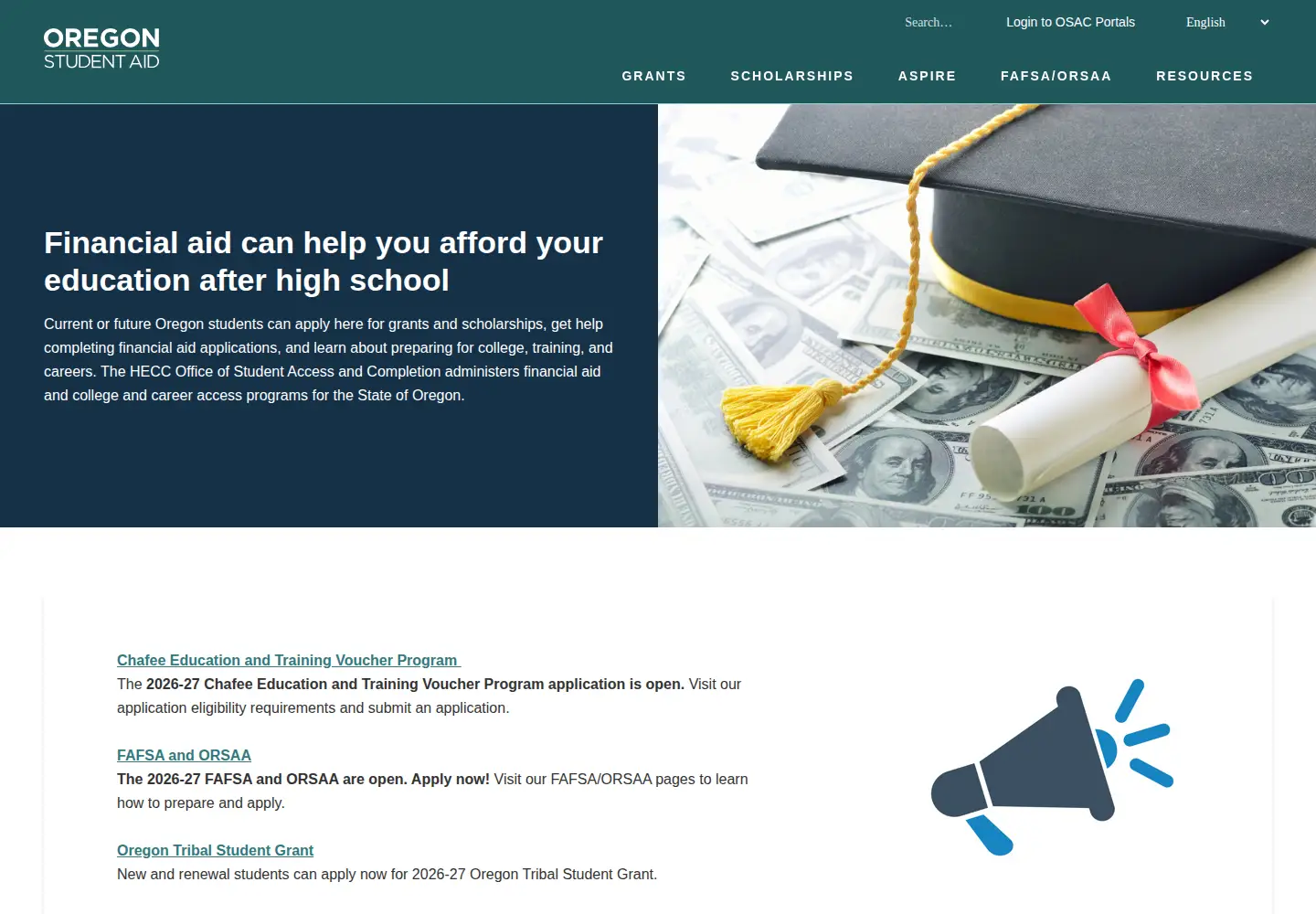Screenshot of oregonstudentaid.gov