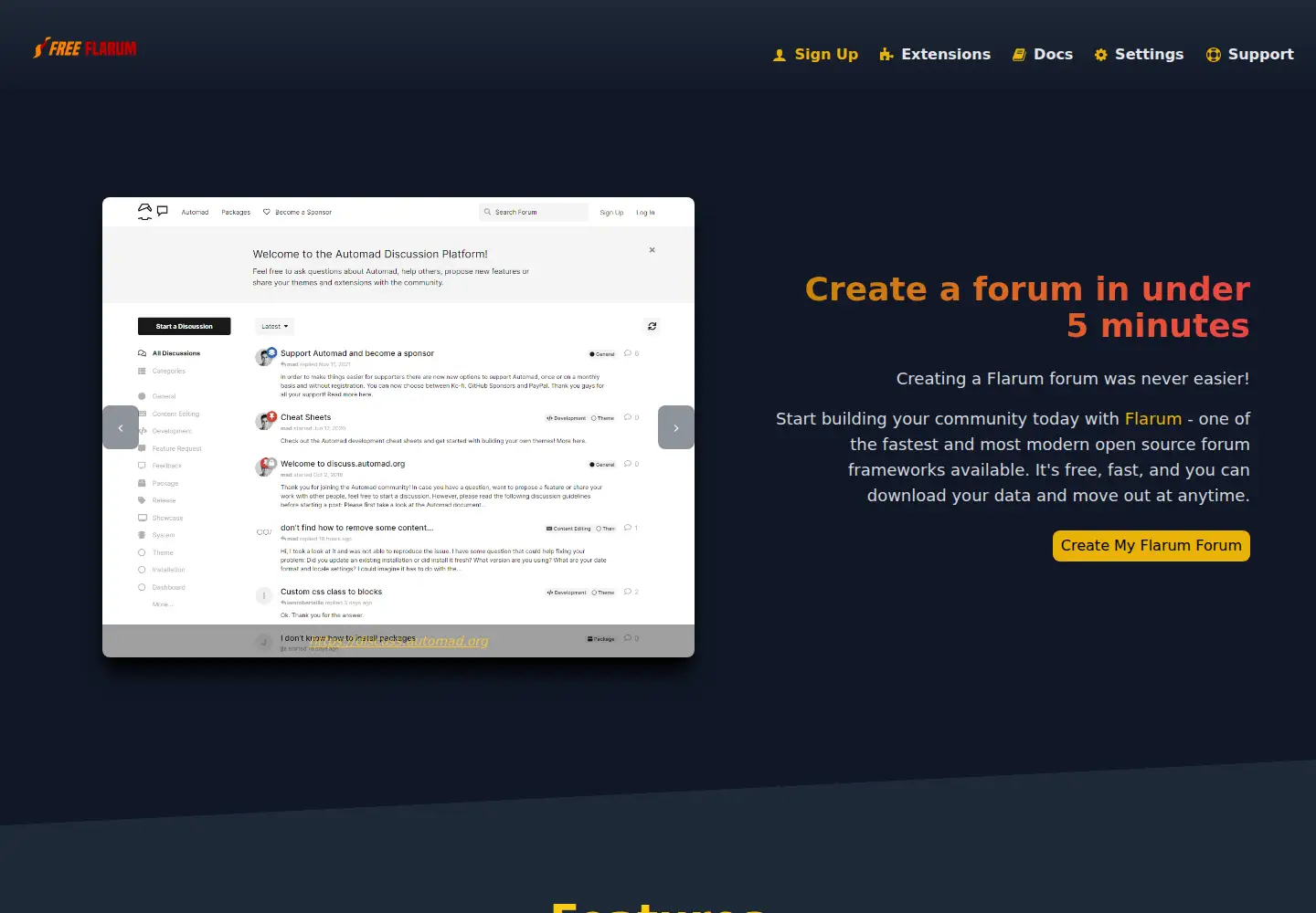 Screenshot of freeflarum.com