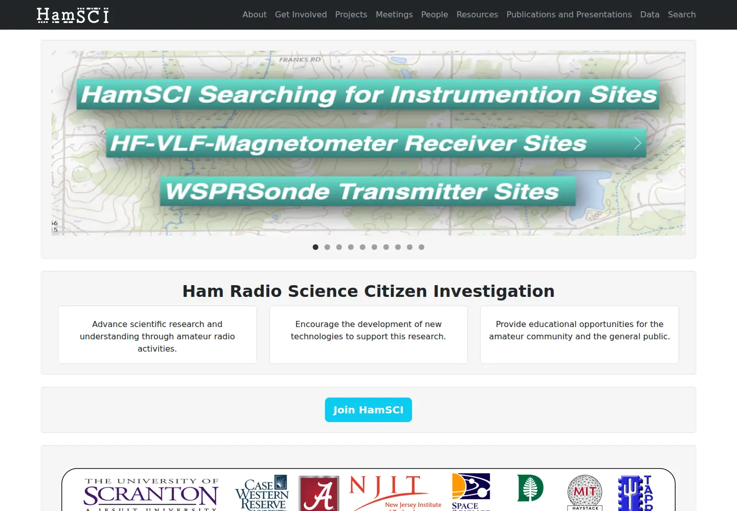 Captured homepage of hamsci.org in the current scan