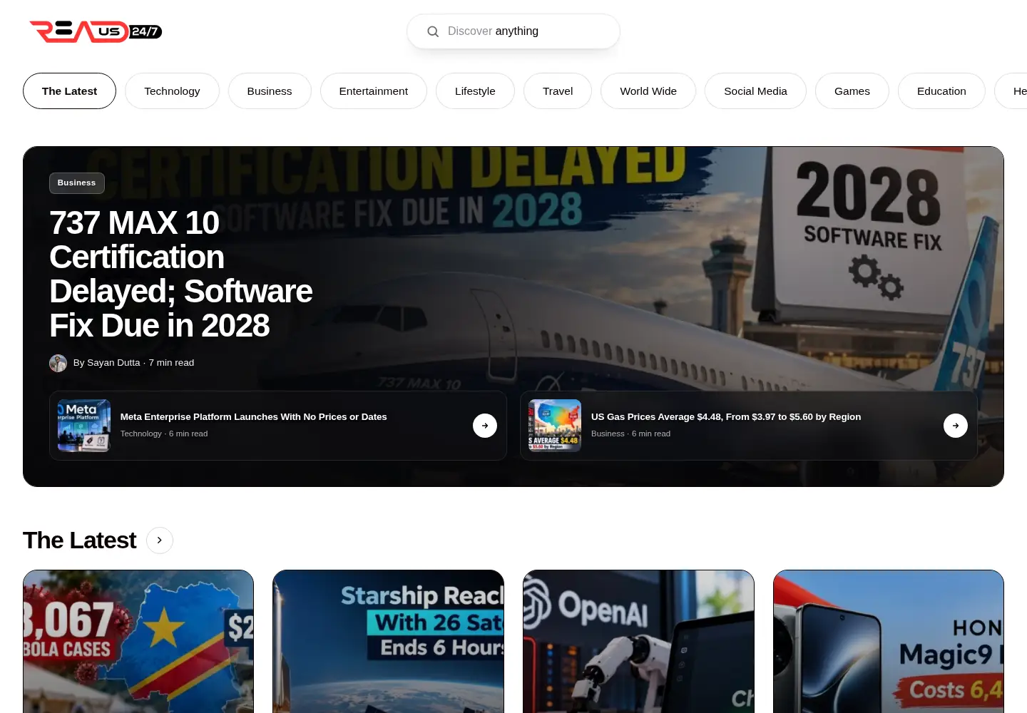 Screenshot of readus247.com