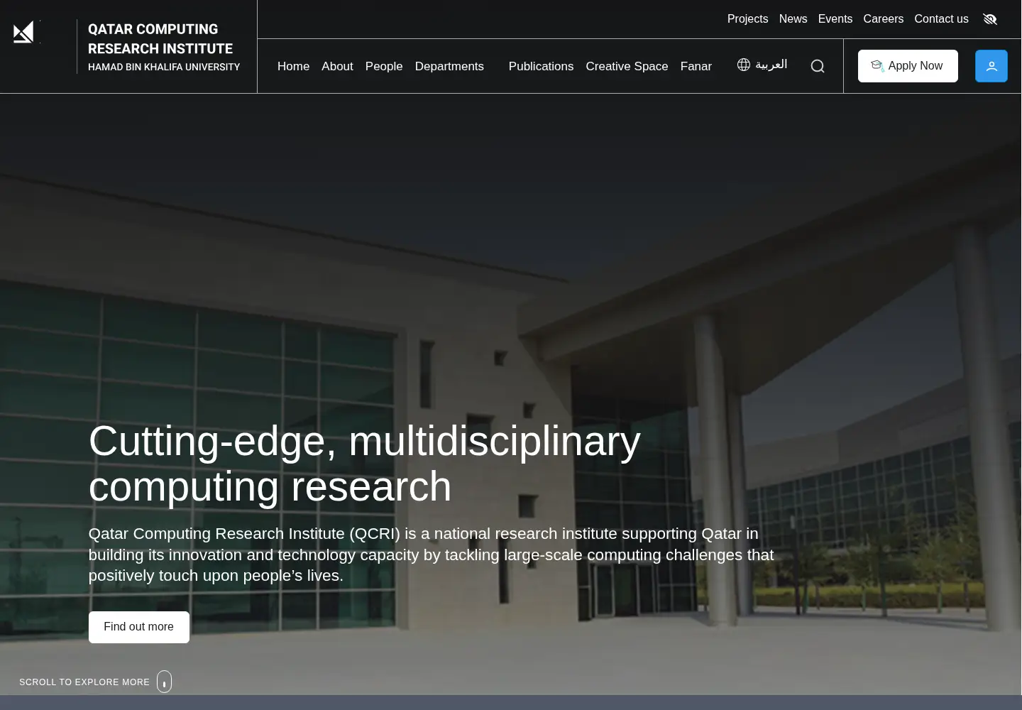 Captured homepage of qcri.org in the current scan