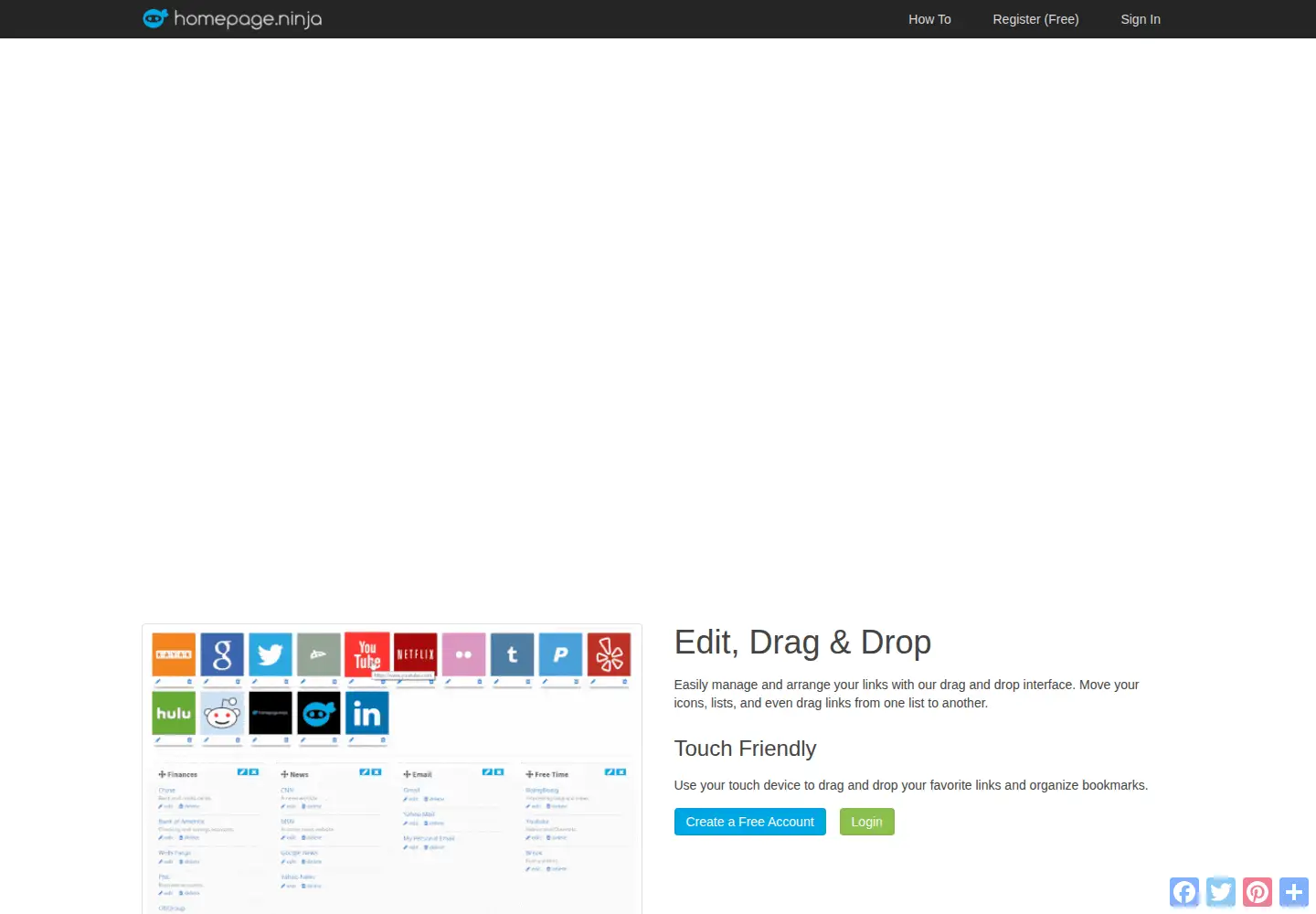 Screenshot of homepage.ninja