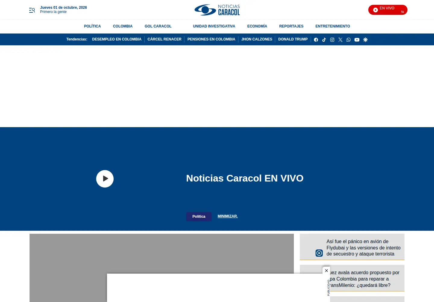 Screenshot of noticiascaracol.com