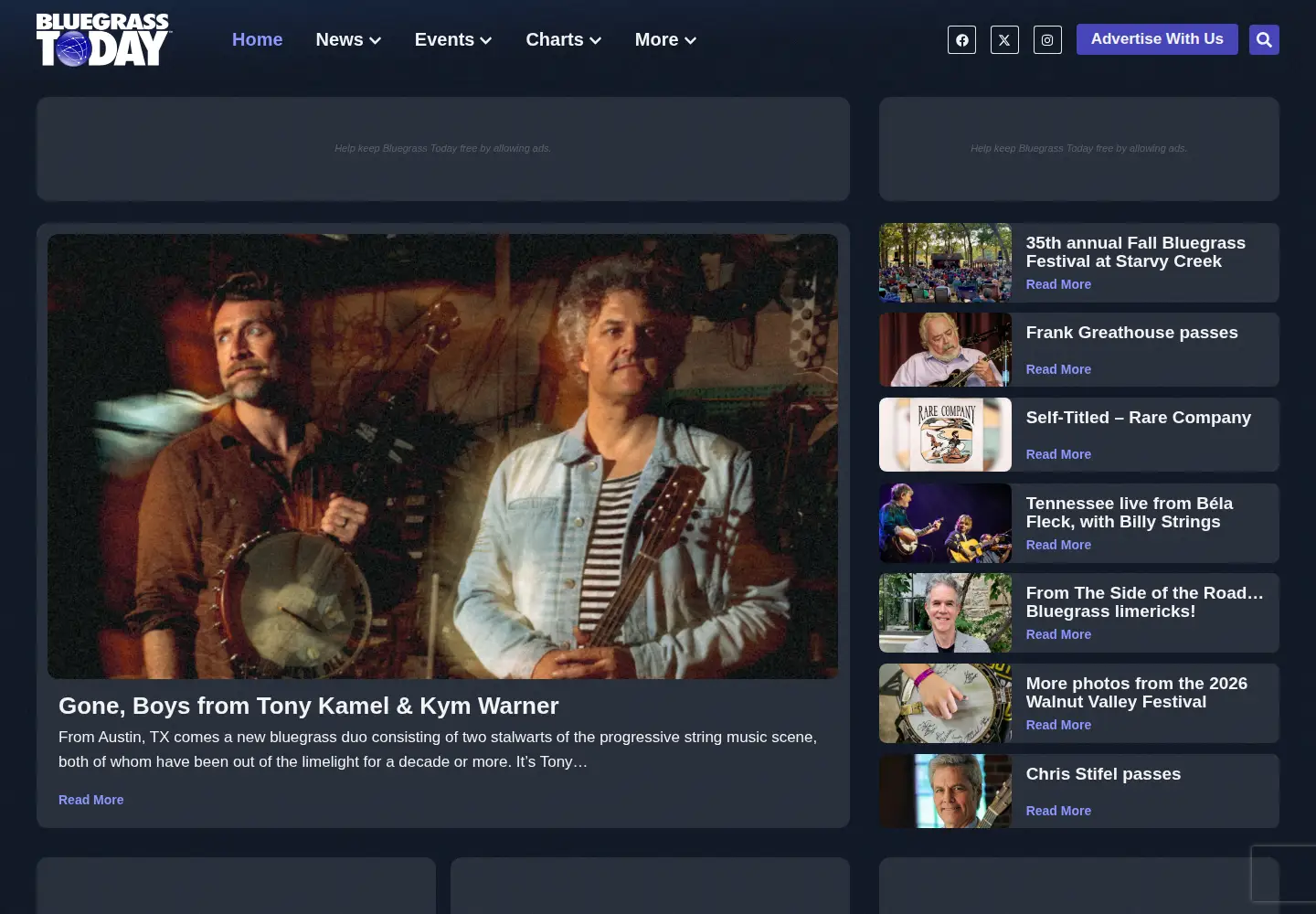 Screenshot of bluegrasstoday.com