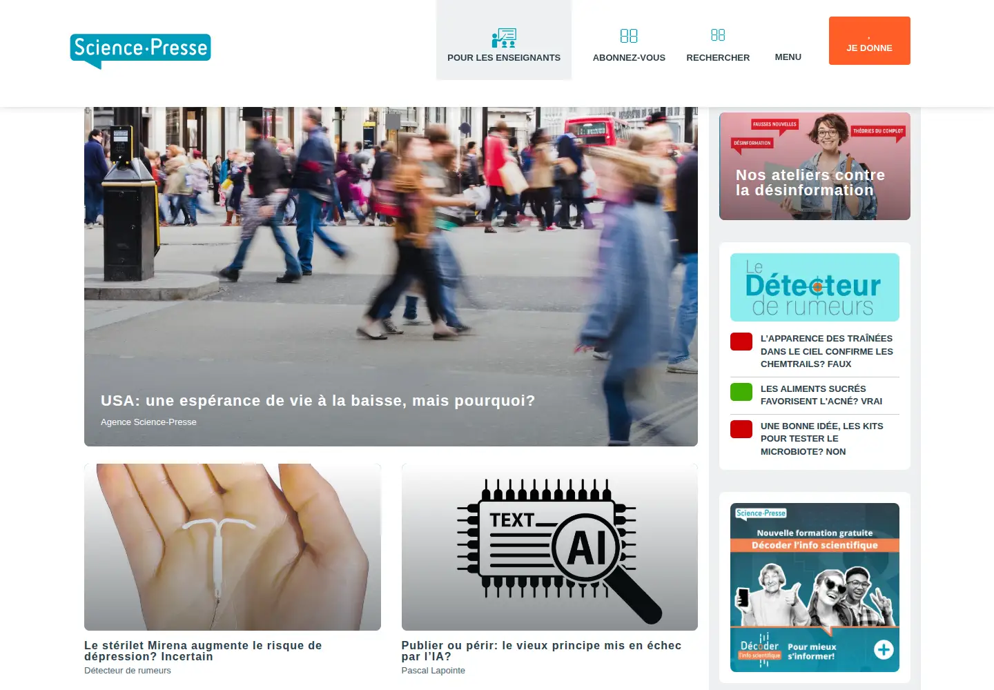 Screenshot of sciencepresse.qc.ca