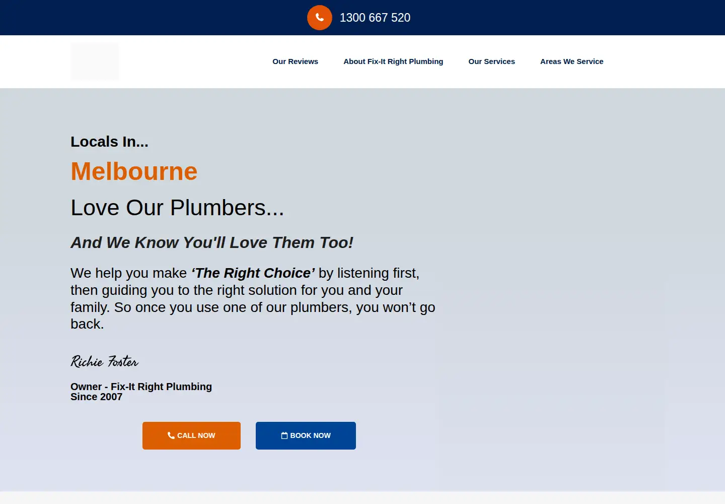 Screenshot of fixitrightplumbing.com.au
