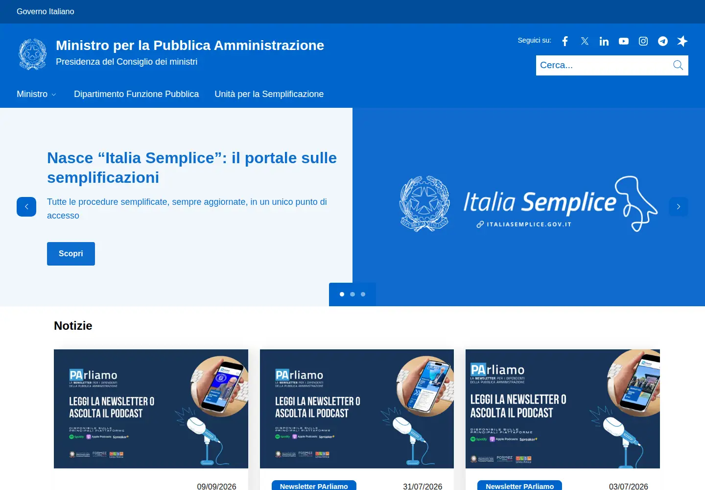 Screenshot of funzionepubblica.gov.it