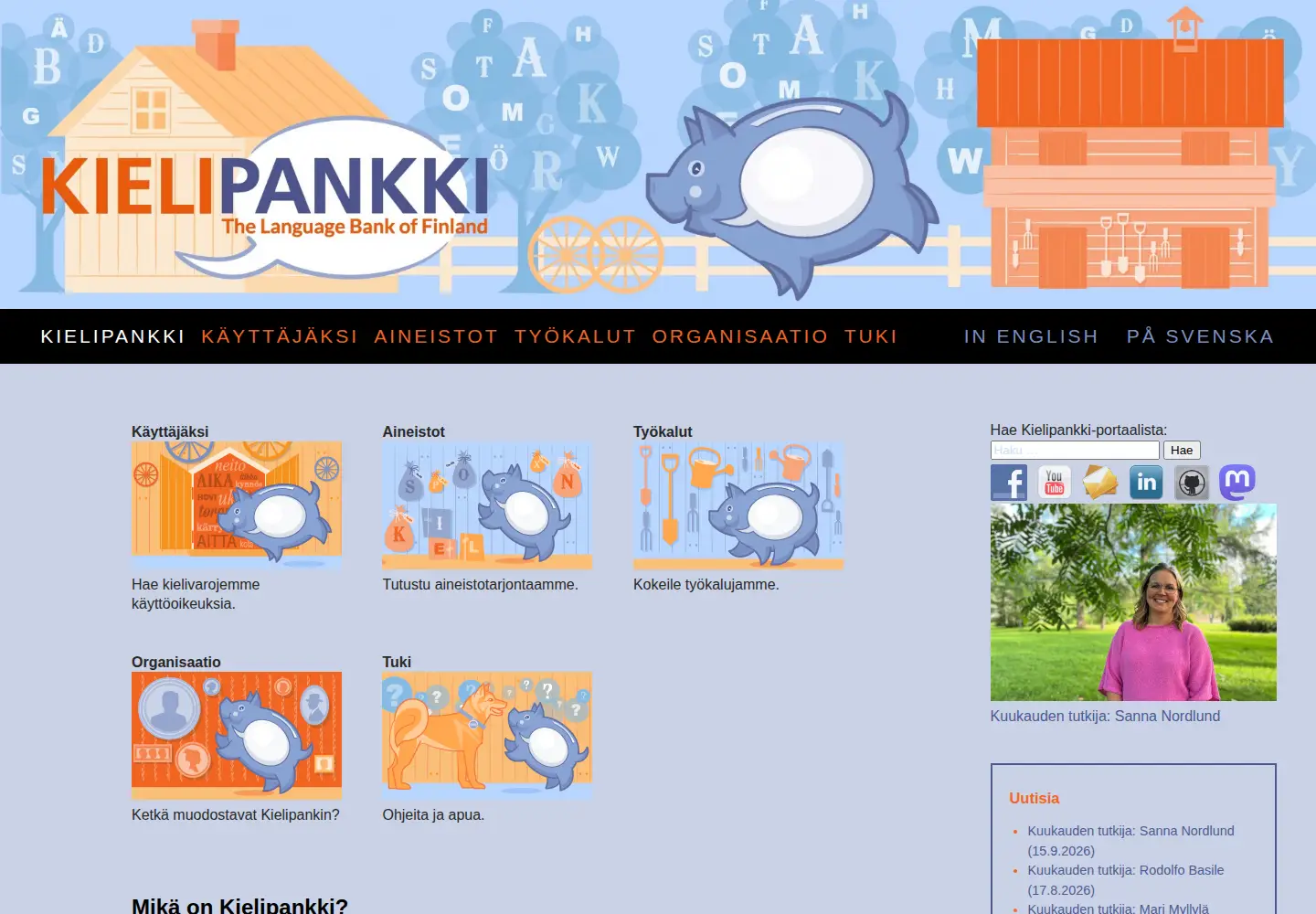 Screenshot of kielipankki.fi