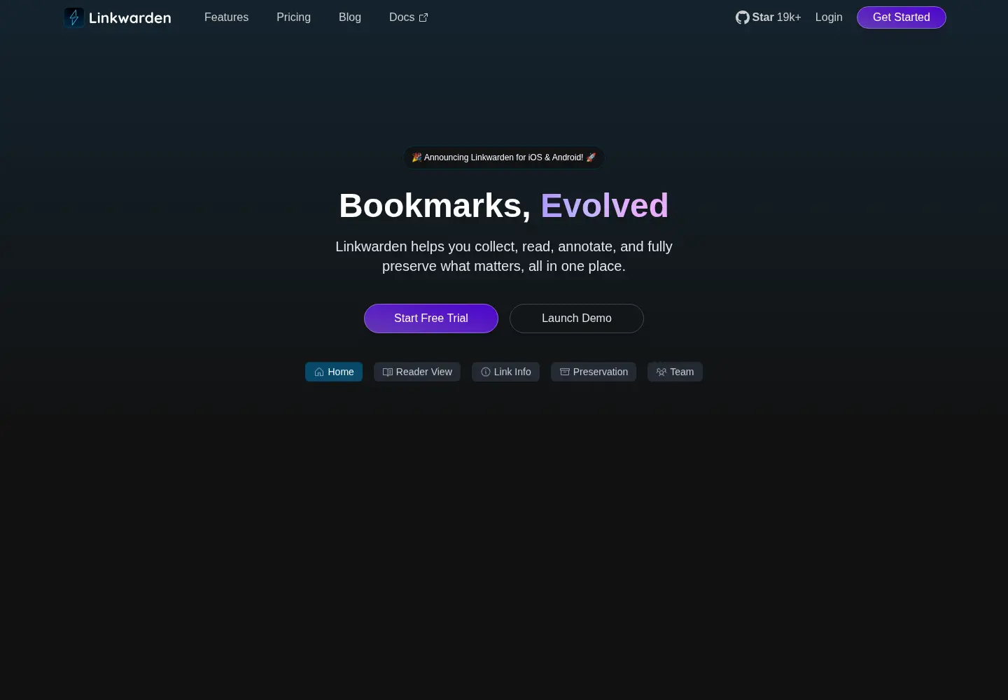 Screenshot of linkwarden.app