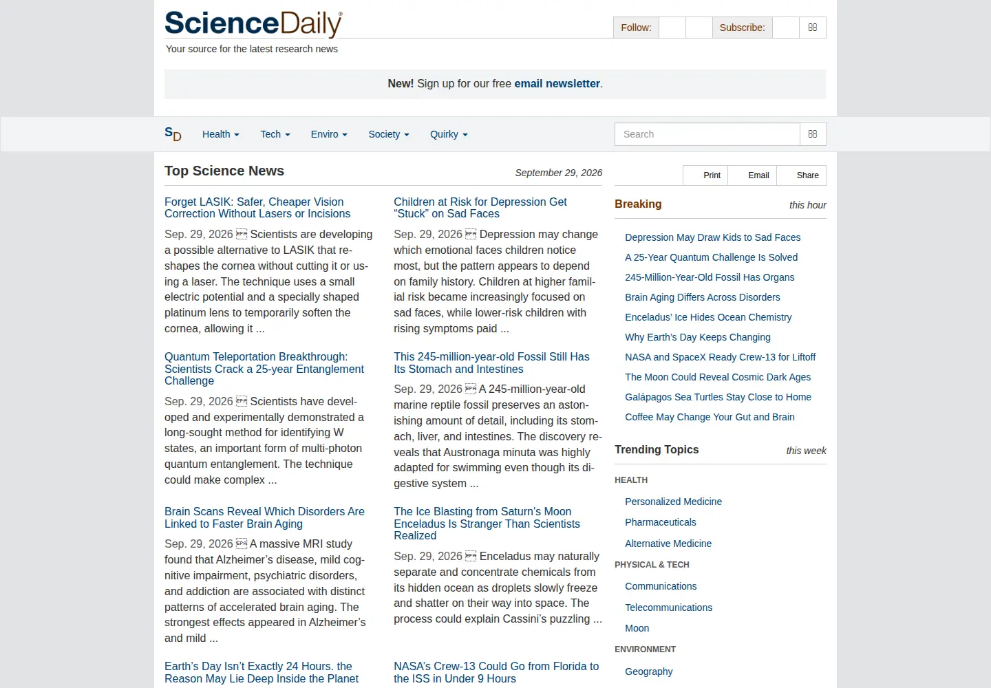 Screenshot of sciencedaily.com