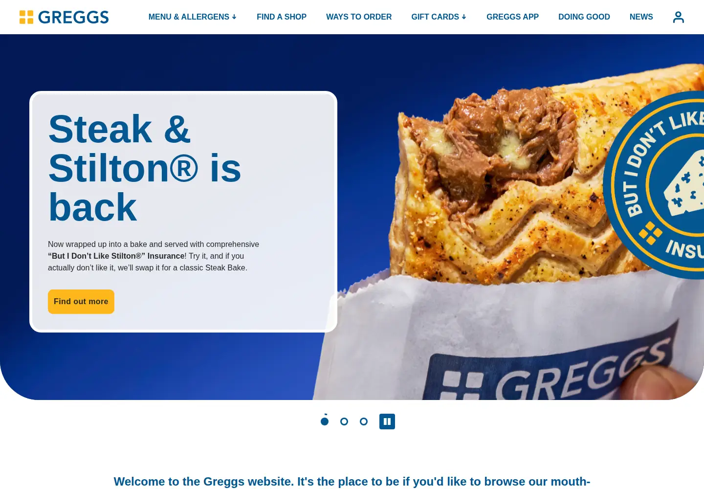 Screenshot of greggs.co.uk