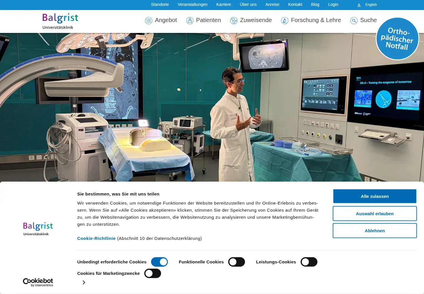Screenshot of balgrist.ch
