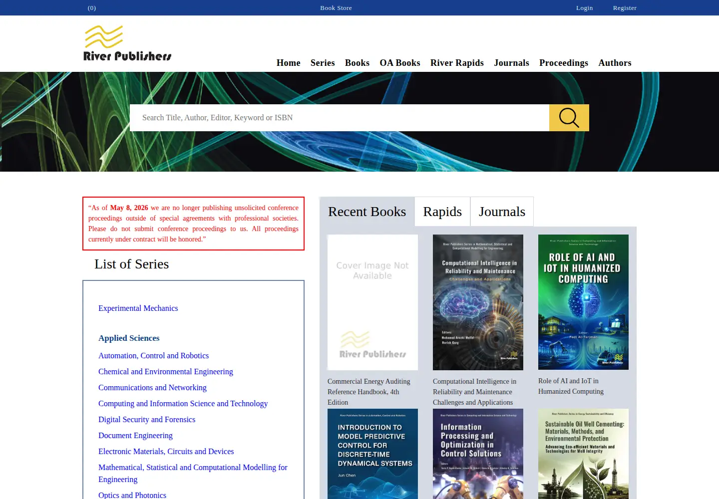 Screenshot of riverpublishers.com