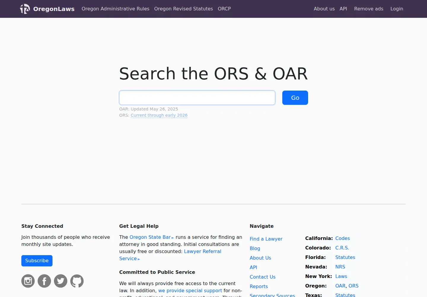 Screenshot of oregonlaws.org