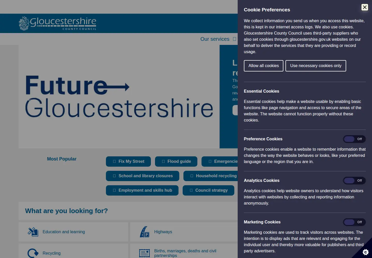 Screenshot of gloucestershire.gov.uk