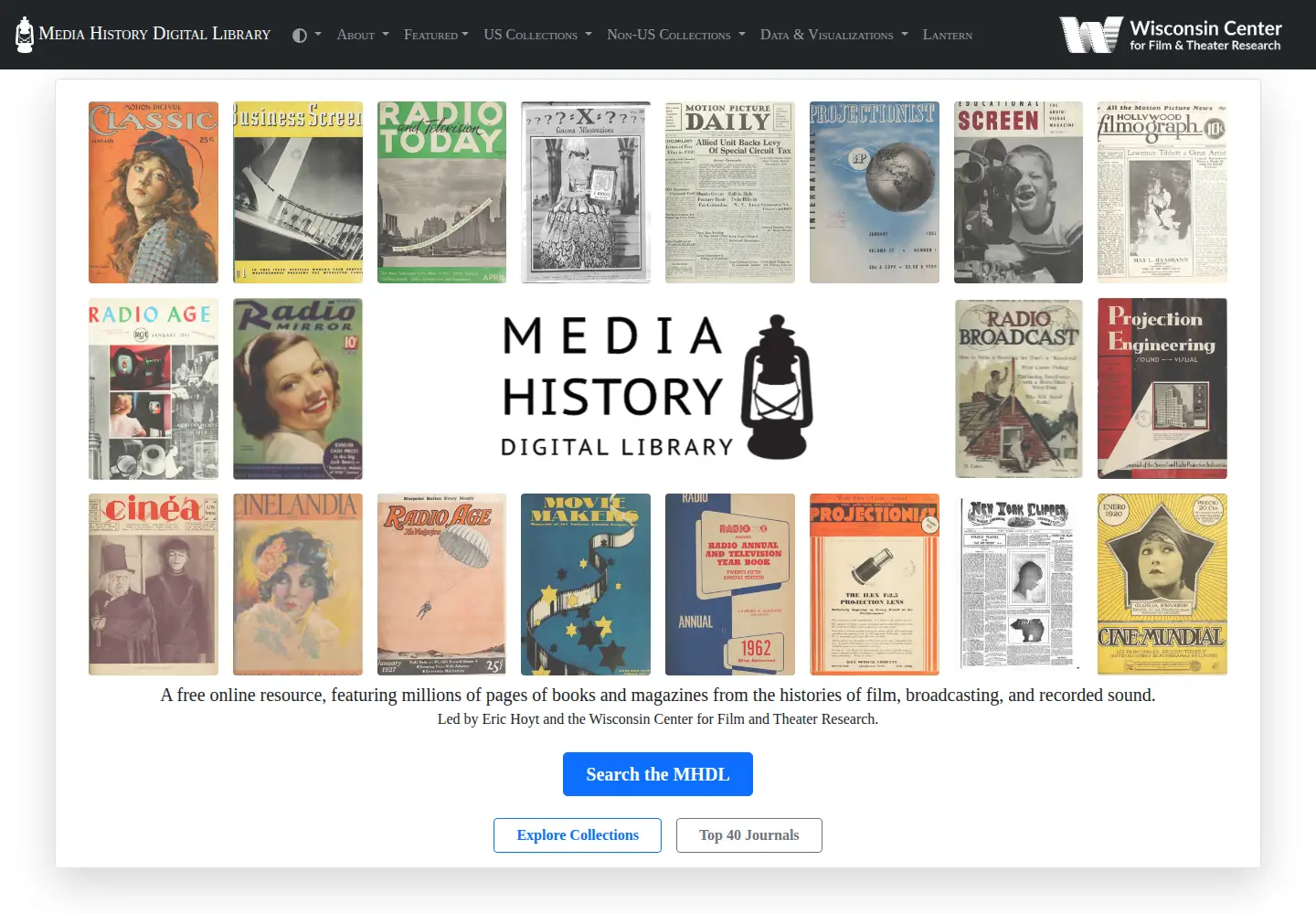 Captured homepage of mediahist.org in the current scan