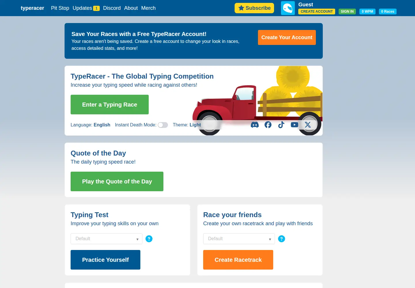 Screenshot of typeracer.com