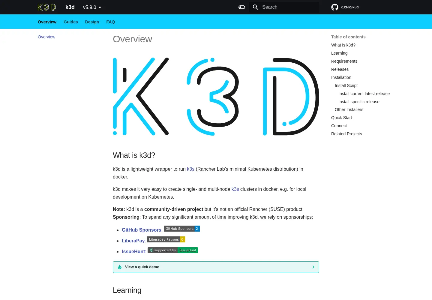 Screenshot of k3d.io