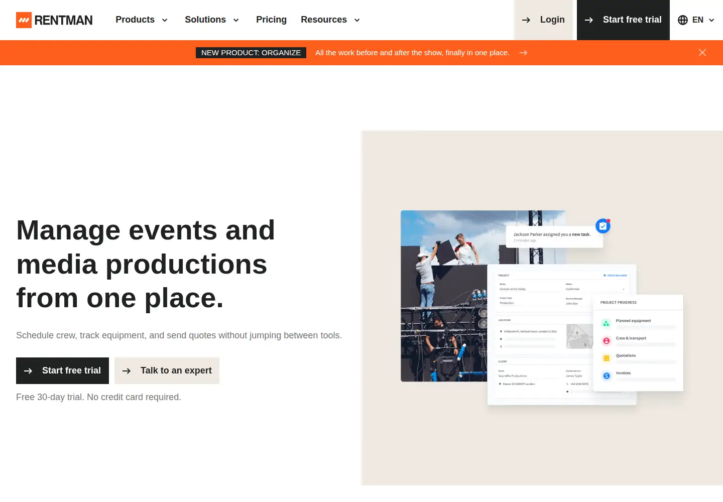 Screenshot of rentman.io