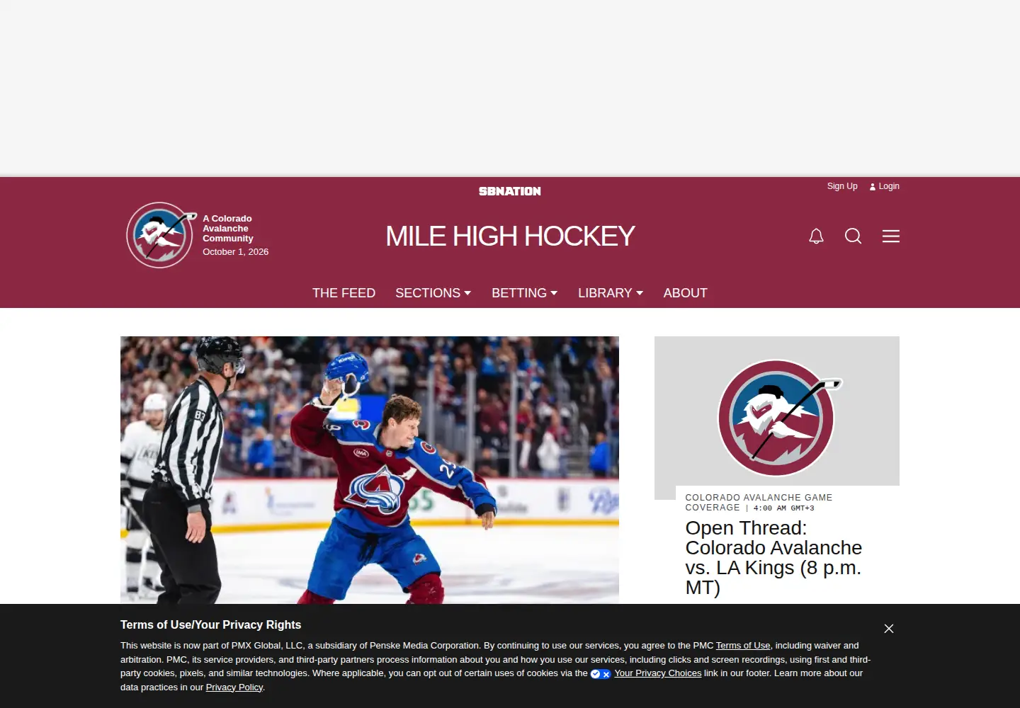 Screenshot of milehighhockey.com