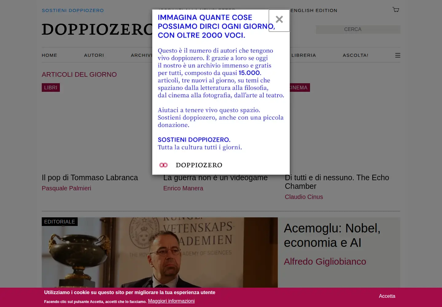 Screenshot of doppiozero.com