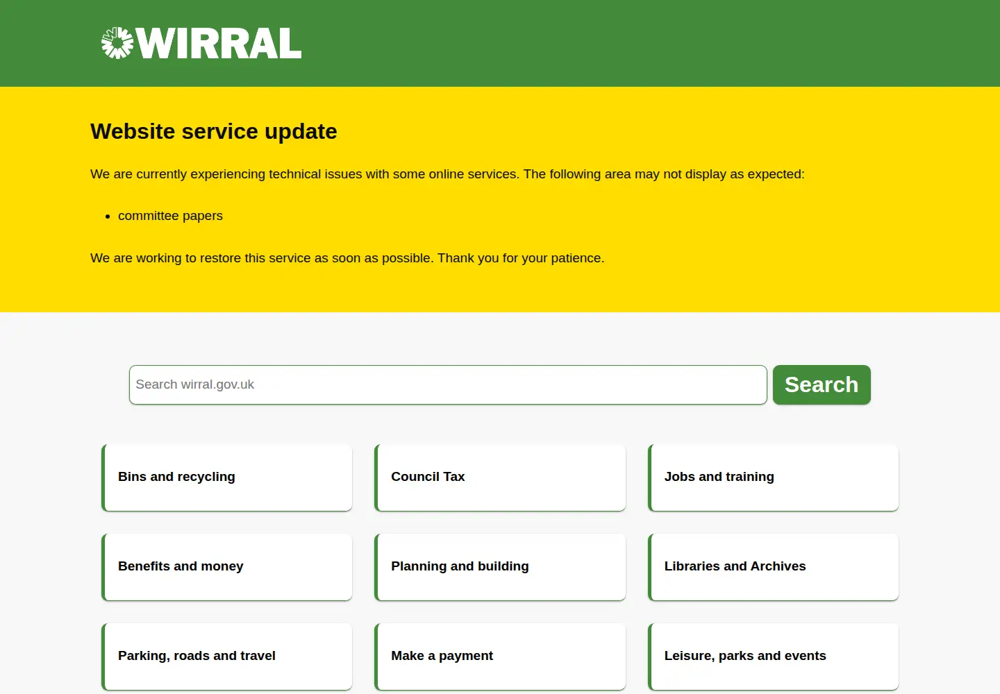 Screenshot of wirral.gov.uk