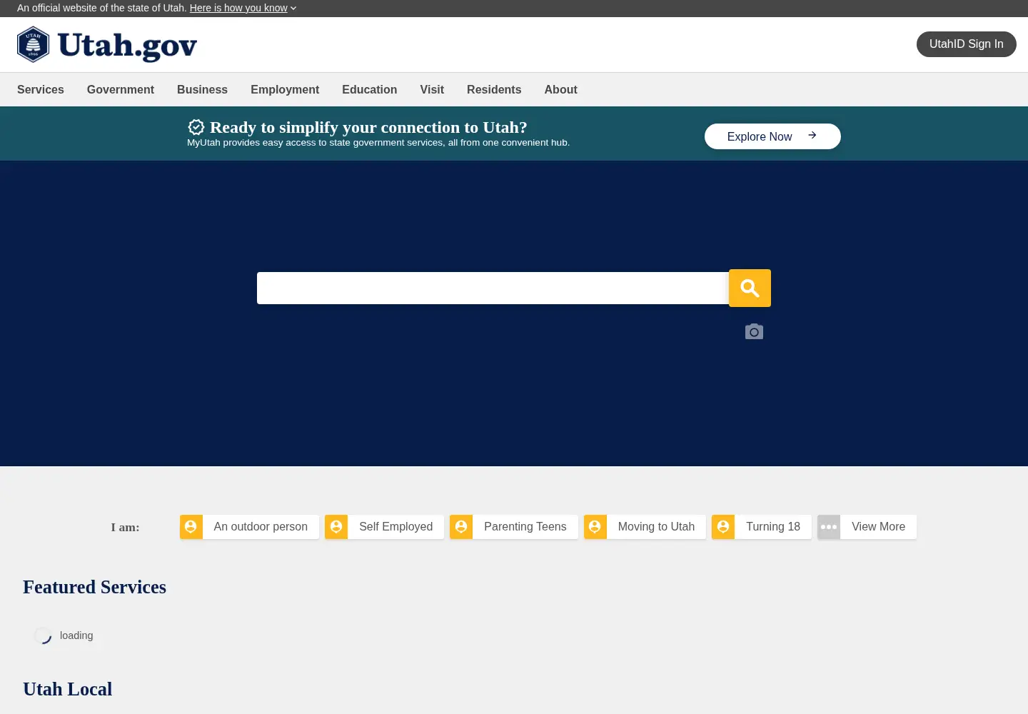 Screenshot of utah.gov