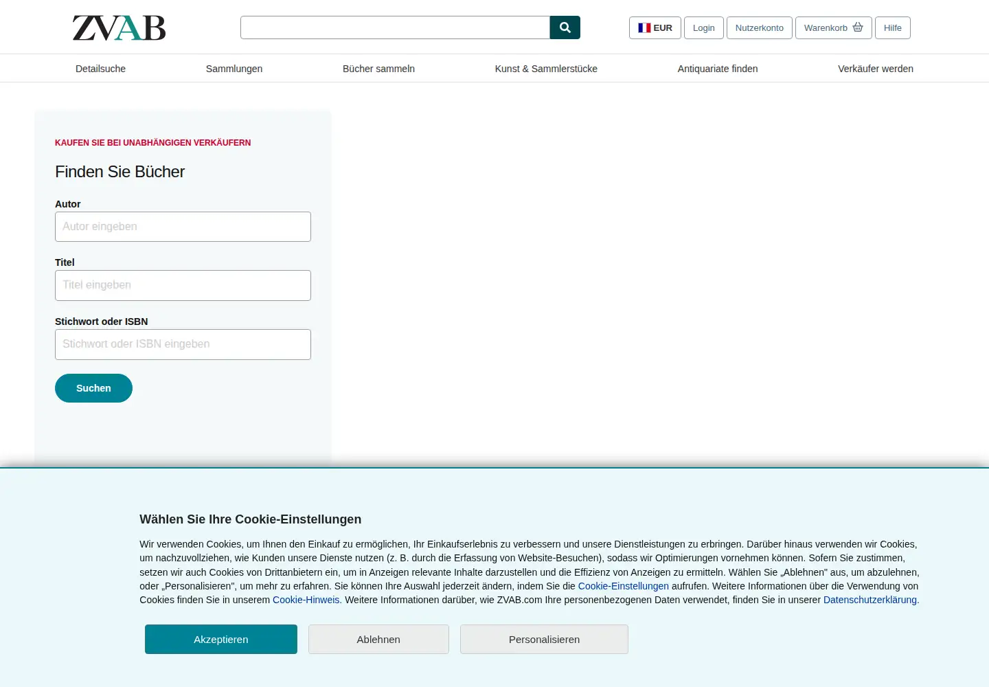 Screenshot of zvab.com