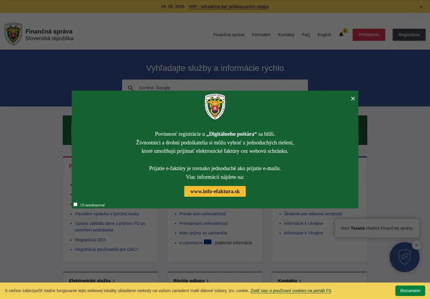 Screenshot of financnasprava.sk