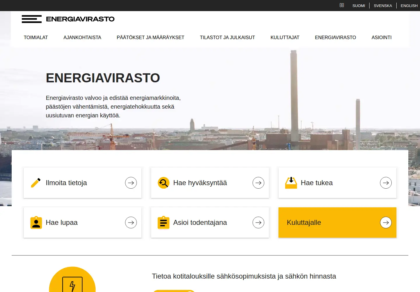 Screenshot of energiavirasto.fi