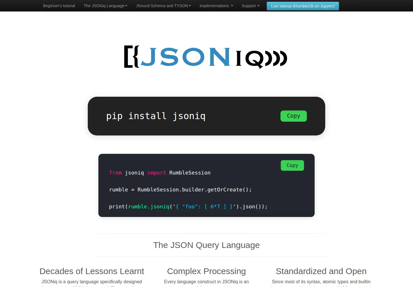Screenshot of jsoniq.org