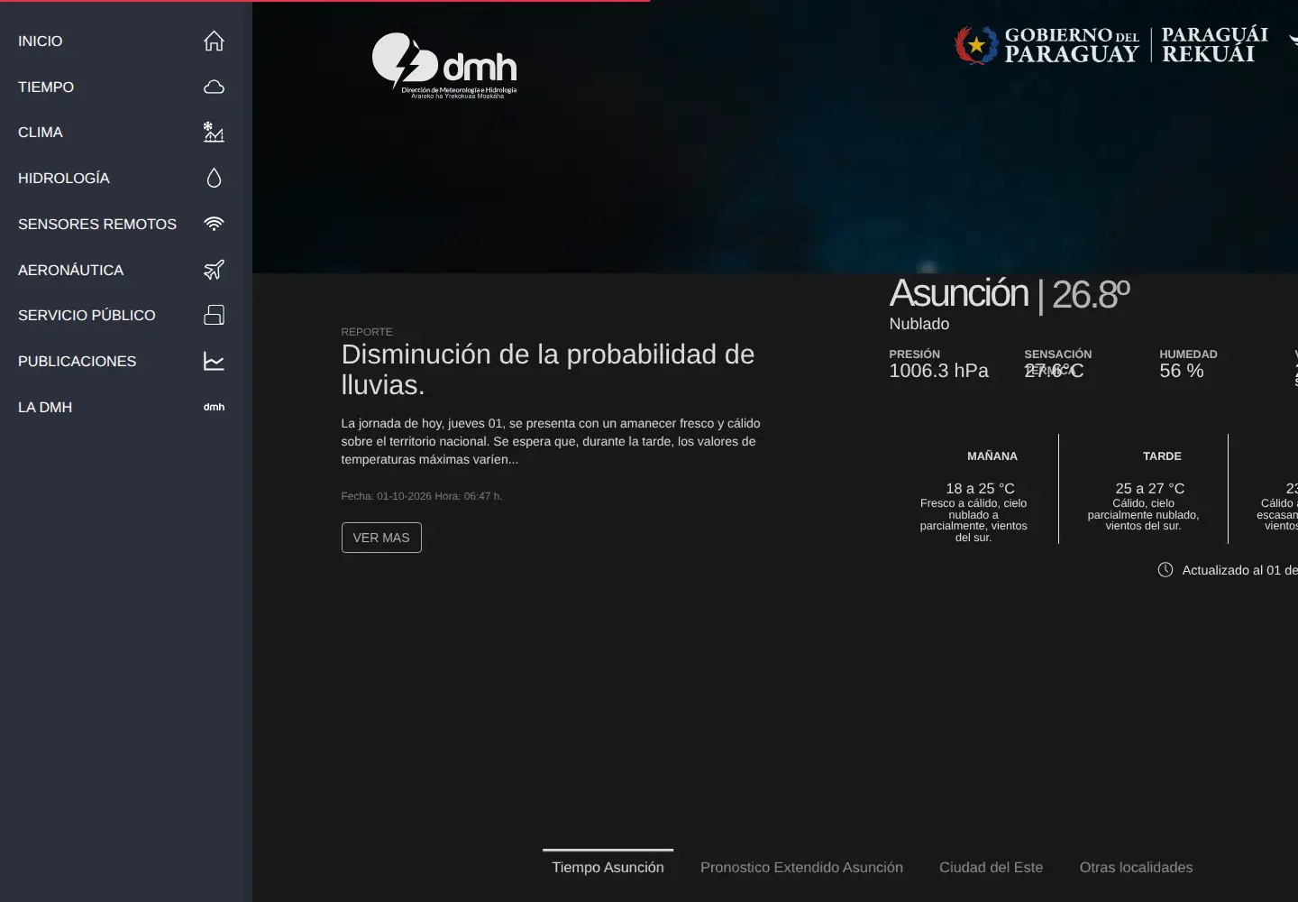 Screenshot of meteorologia.gov.py