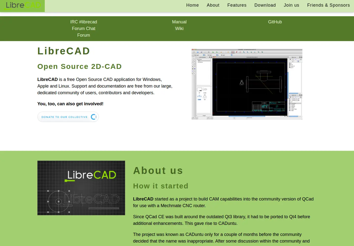 Captured homepage of librecad.org in the current scan